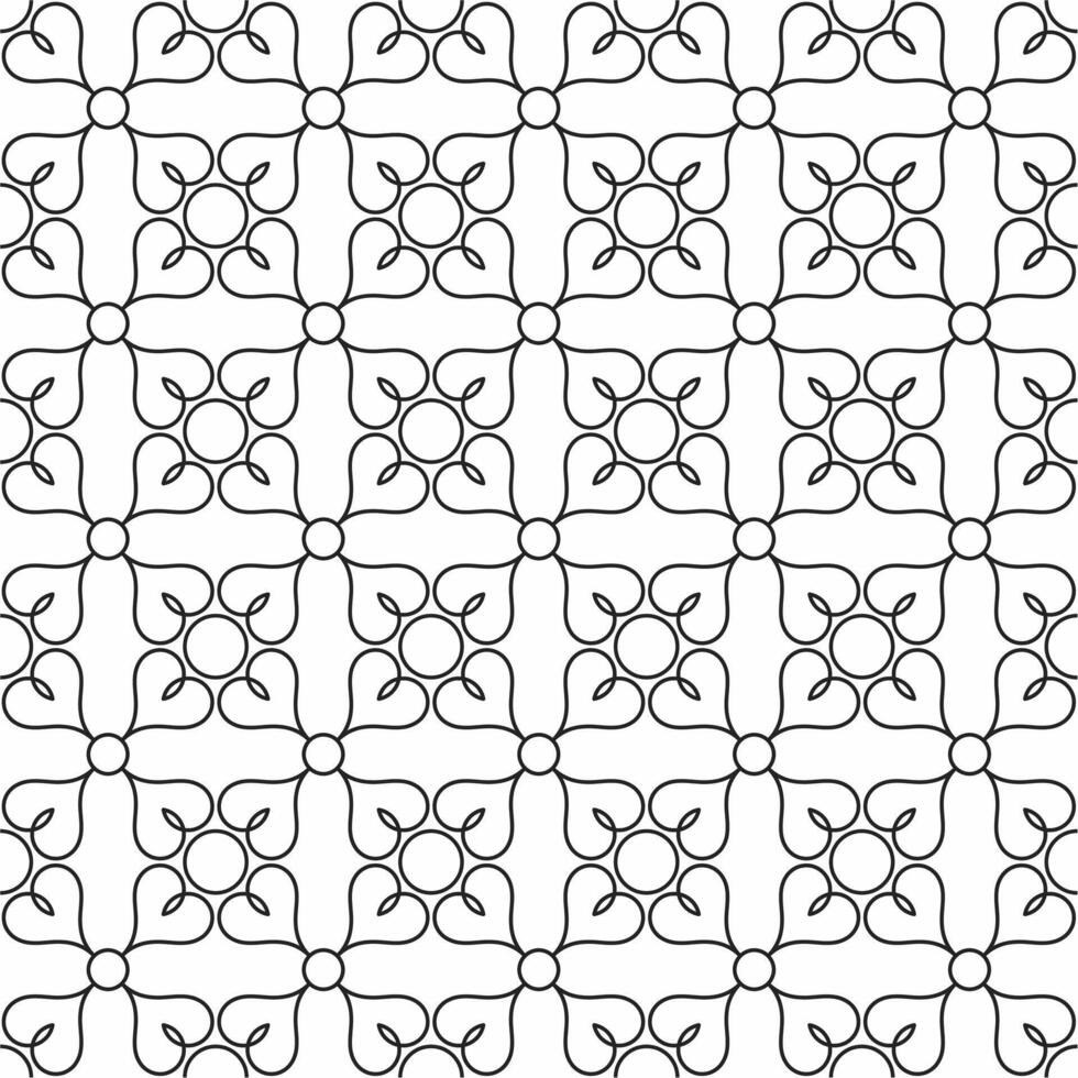 Seamless floral pattern consisting of black lines of heart shapes and circles on a white background. Suitable for graphic design, textiles, prints, wallpapers, backgrounds, etc. vector