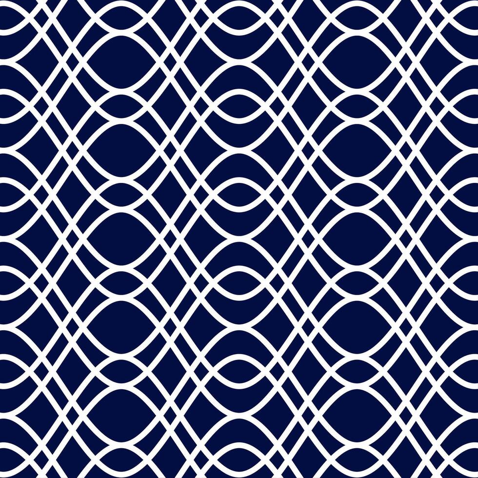 Seamless curved pattern with crossed white lines on a dark blue background. Suitable for graphic design, textiles, prints, wallpapers, backgrounds, etc. vector