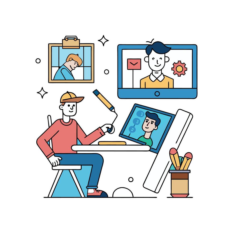 Hustle Illustrating the Teleworking Experience vector