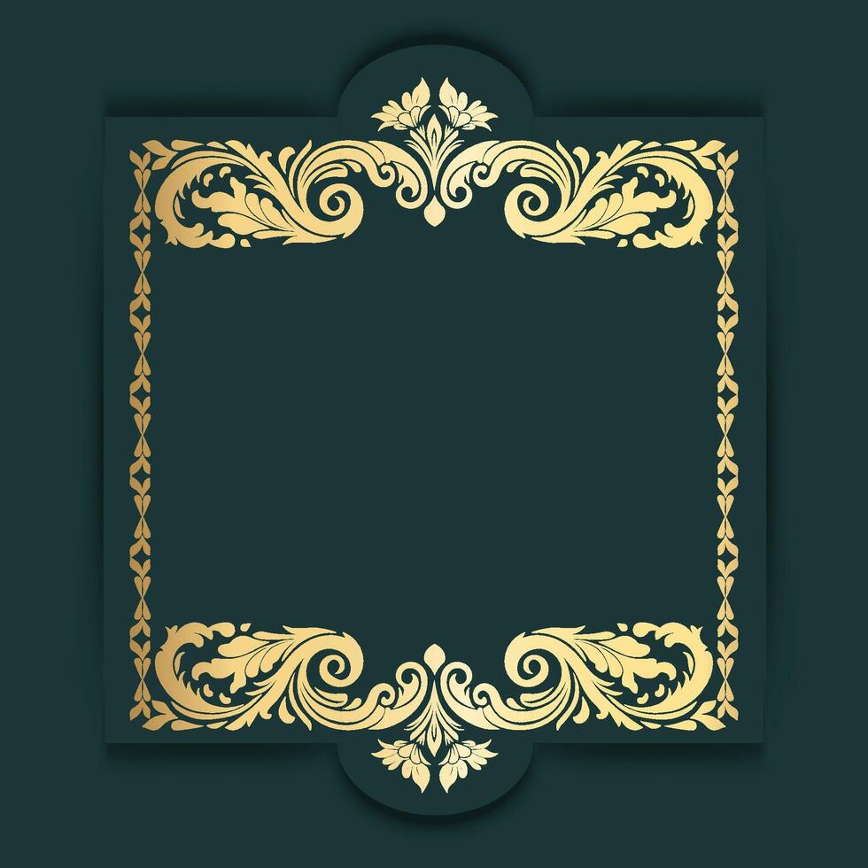 A dark green background with a golden gradient floral frame. vector
