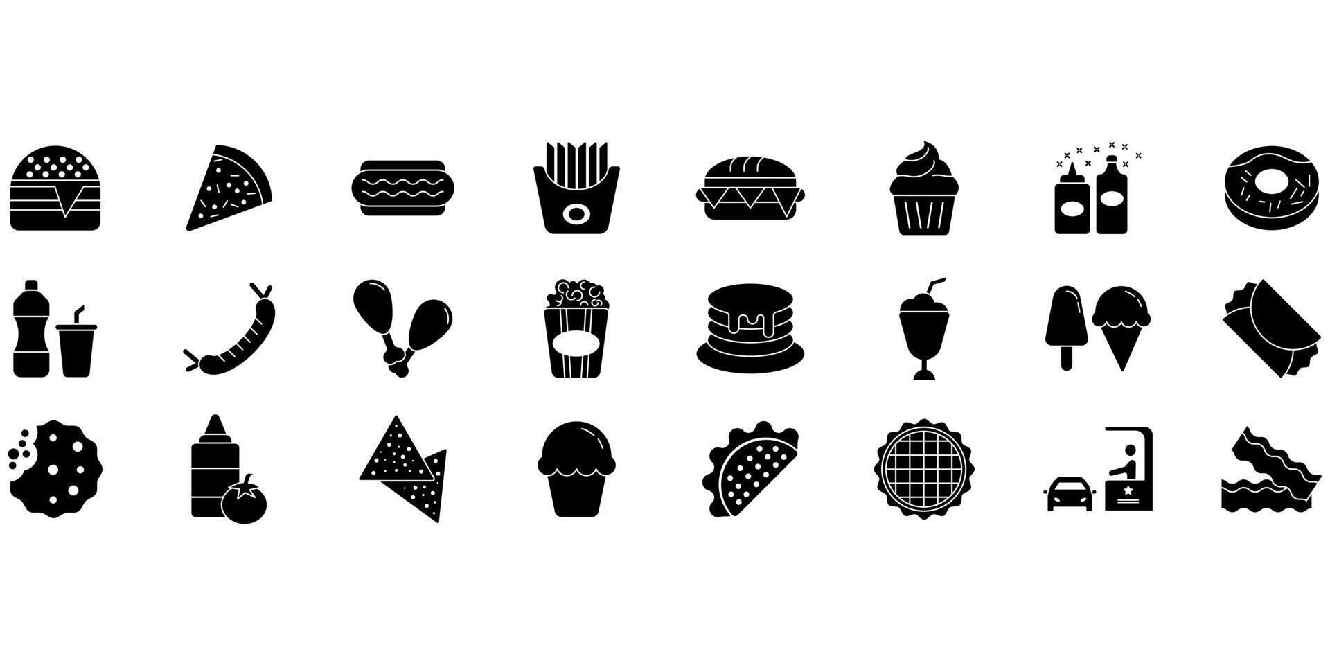 Fast food icons set. Set of editable stroke icons.Set of Fast food vector