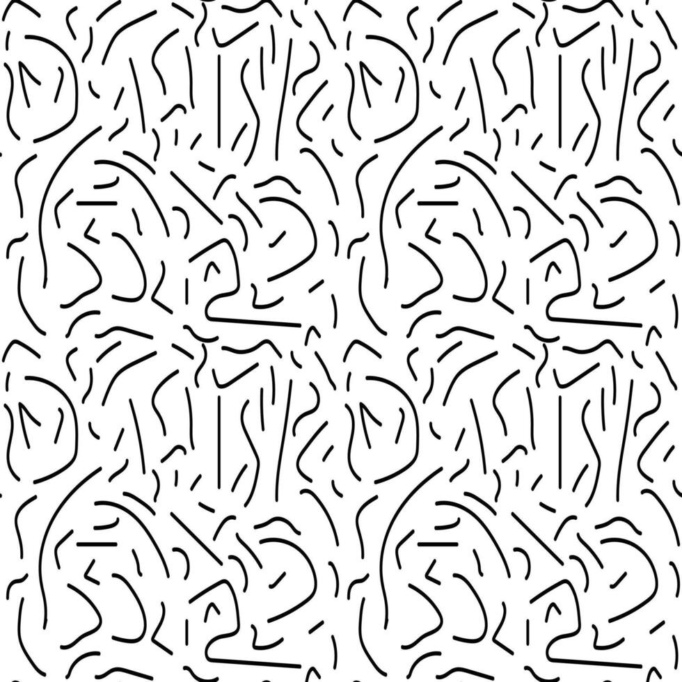 Seamless pattern black curved lines on white background, fluid minimalistic design. vector