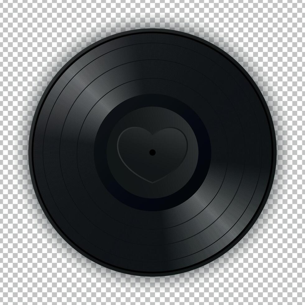 Realistic gramophone vinyl record decorated with a heart symbol. Vinyl record icon isolated vector