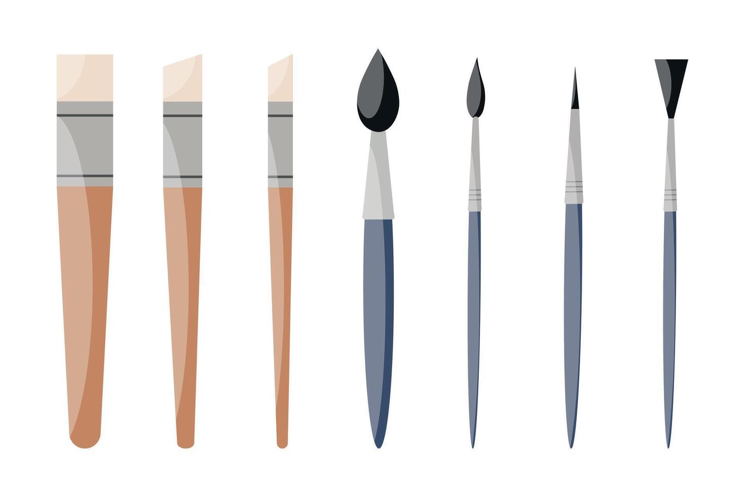 Set of brushes of different shapes. Drawing tools icons. Painting accessories vector