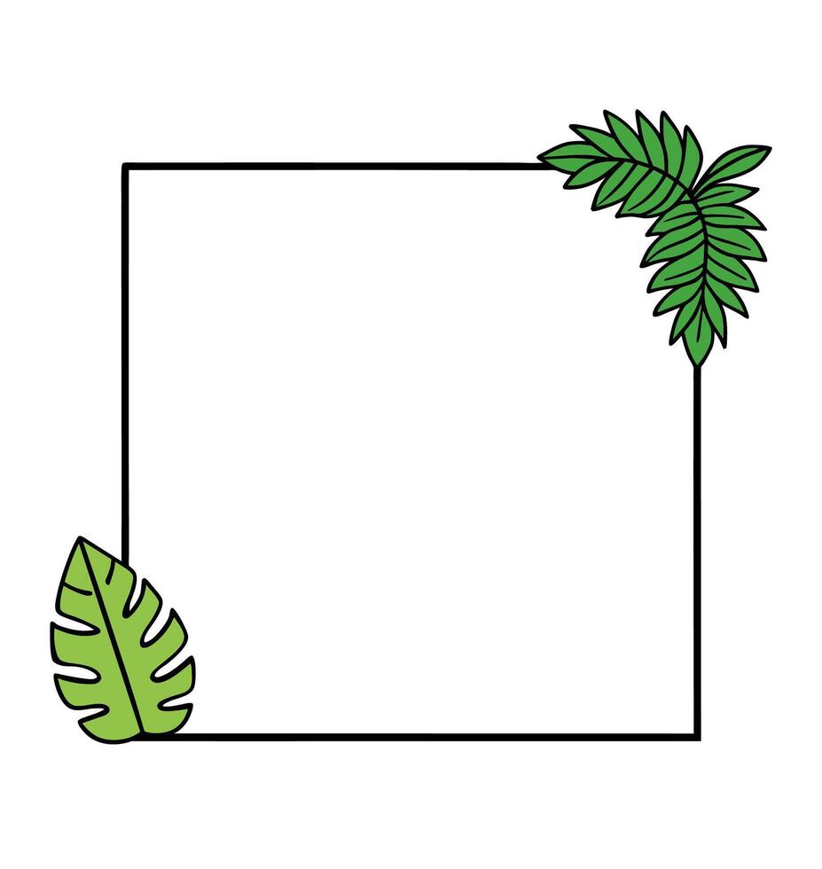 Tropical leaves and palm leaves in a square frame vector