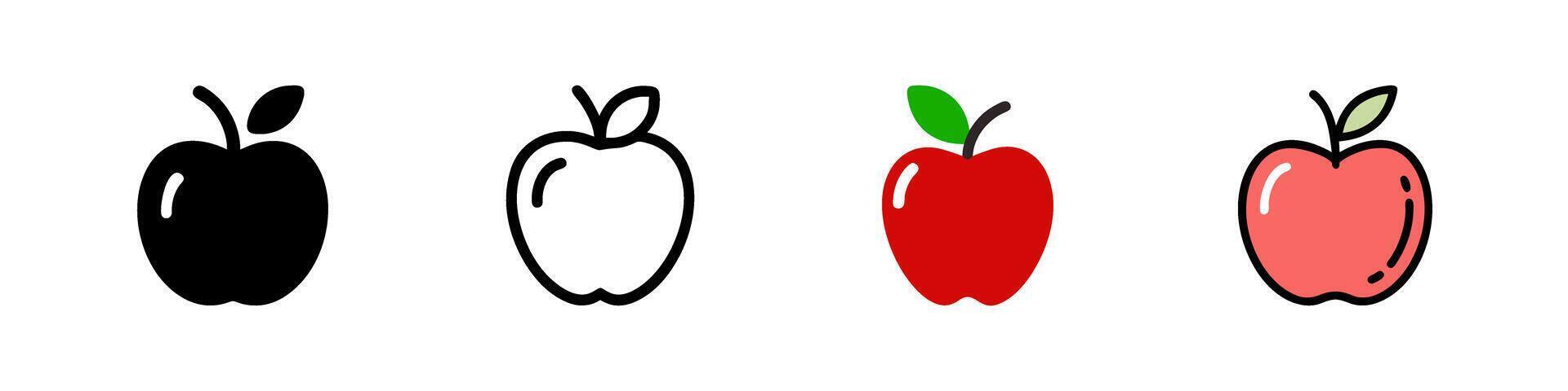 Set of simple apple icons, each designed with a minimalist approach. Features clean lines and flat colors, suitable for a variety of modern design projects and applications vector