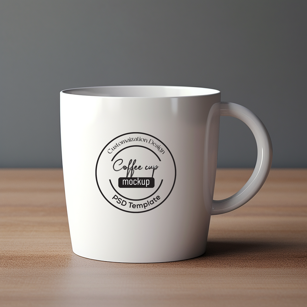 Close up of white mug mockup isolated on white background view psd