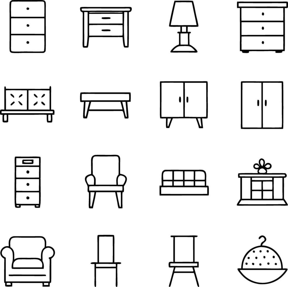Sophisticated Furniture Icons Line Art vector