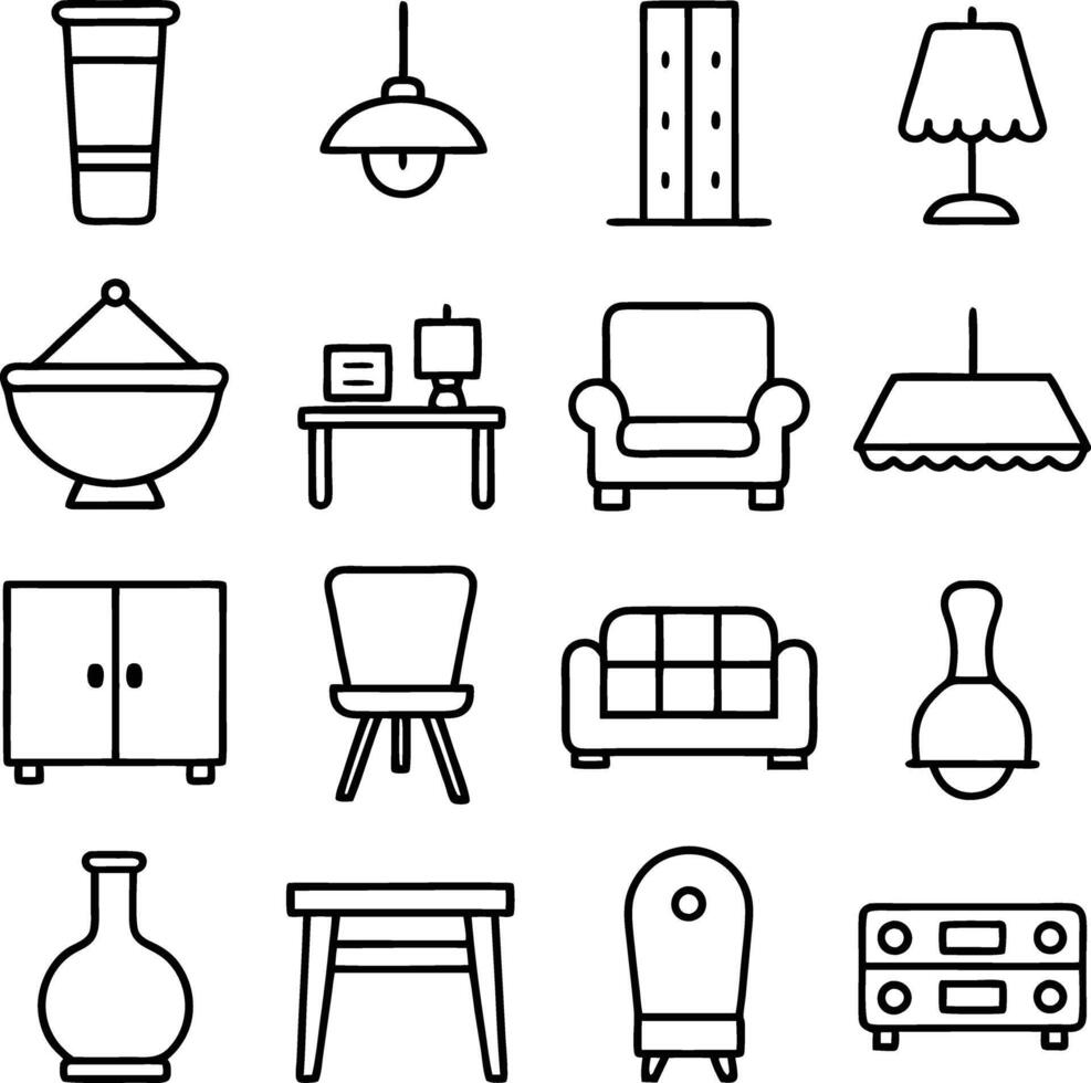 Charming Furniture Symbols Artistic Set vector
