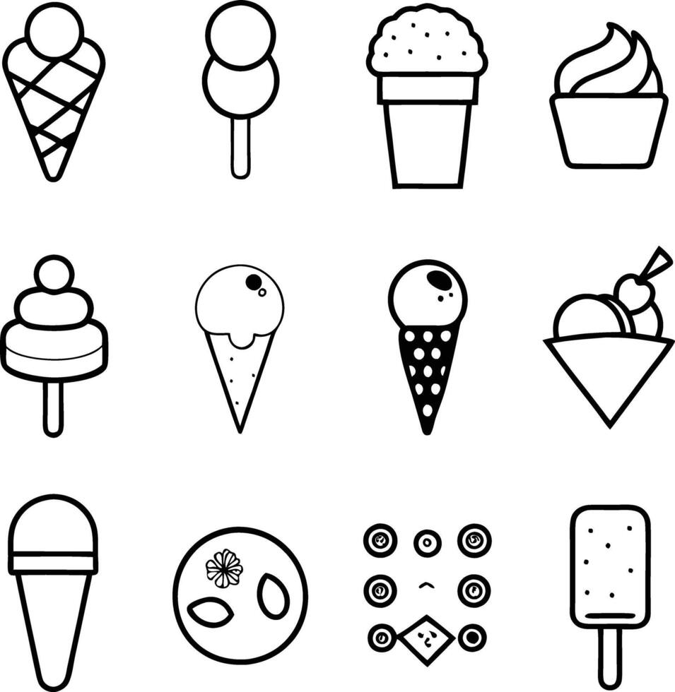 Delicious Ice Cream Line Drawings vector