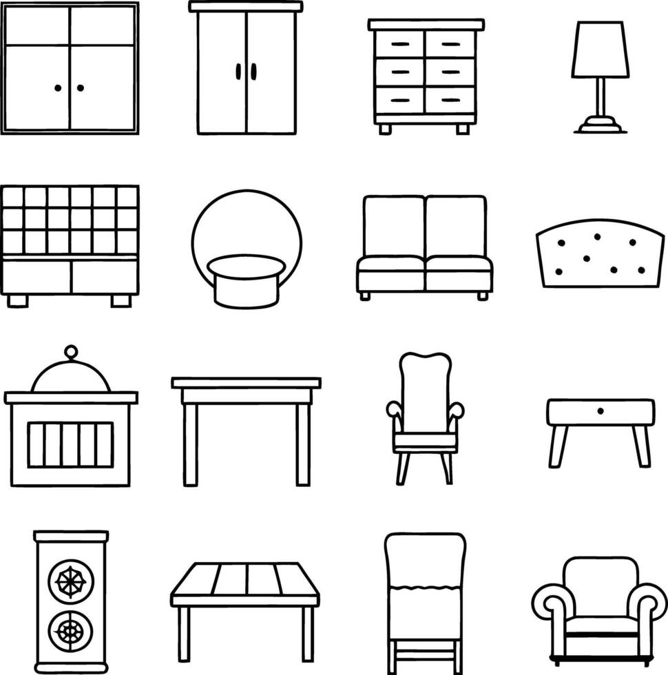 Modern Furniture Icons Minimalist Design vector