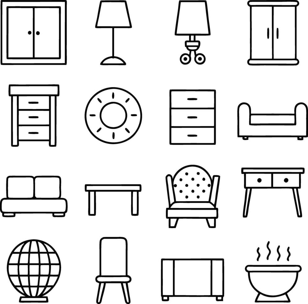 Unique Furniture Icons Artistic Line Art vector