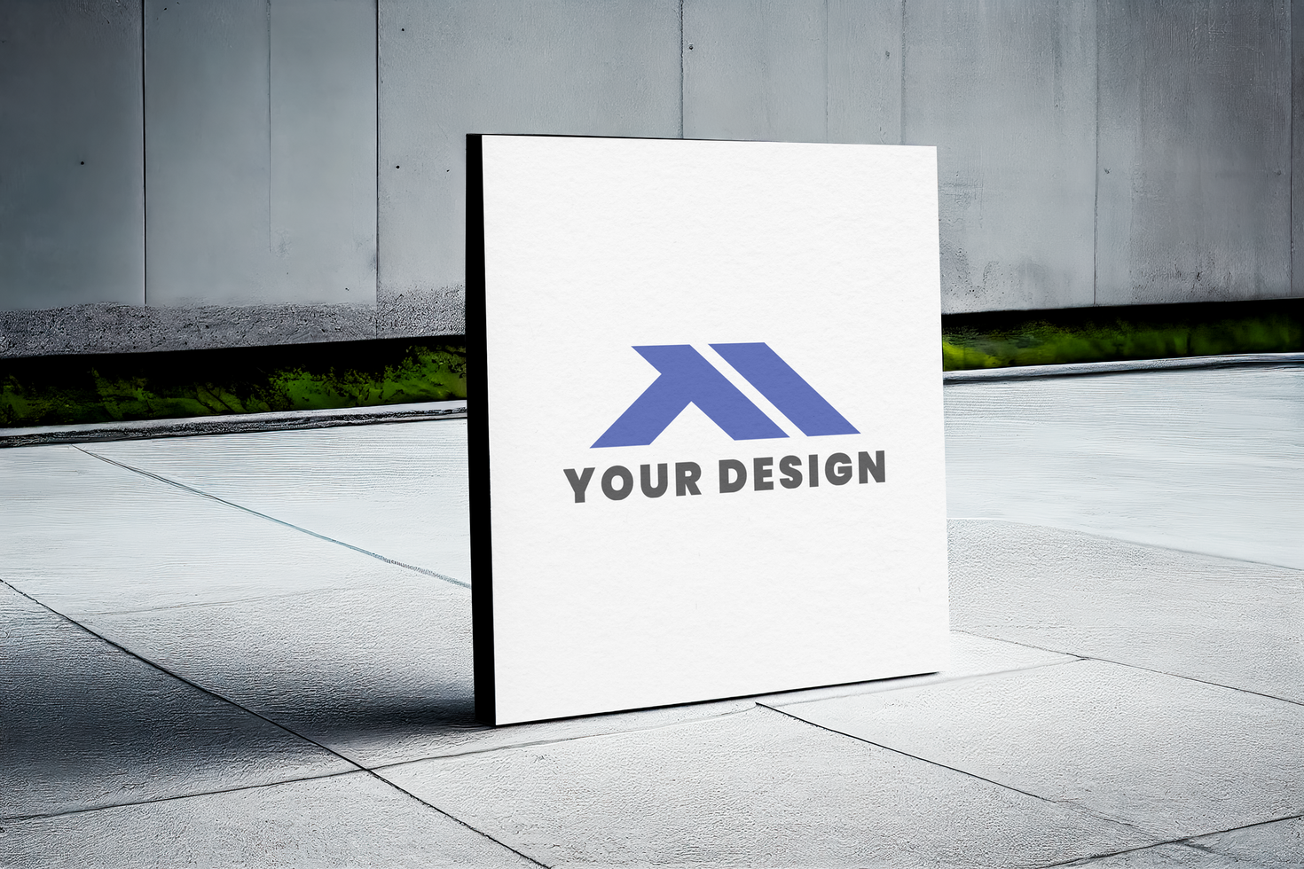 A white sign with the word your design on it psd