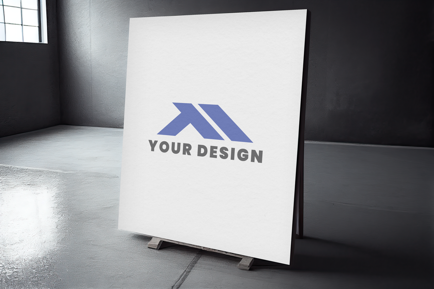 A white sign with the word your design on it psd
