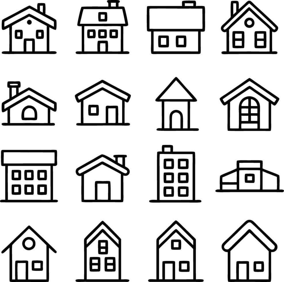 Stylish Houses Line Art Set vector