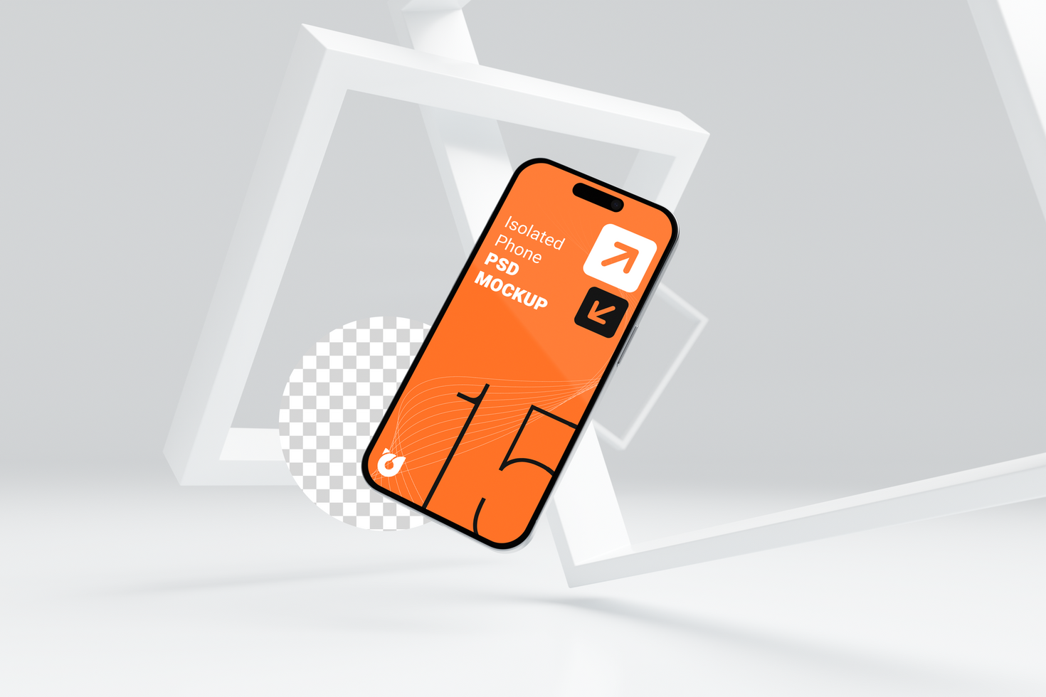 Isolated Phone 15 Pro Max Mockup Decorated Background 3D Rendering Geometric White Showcase psd