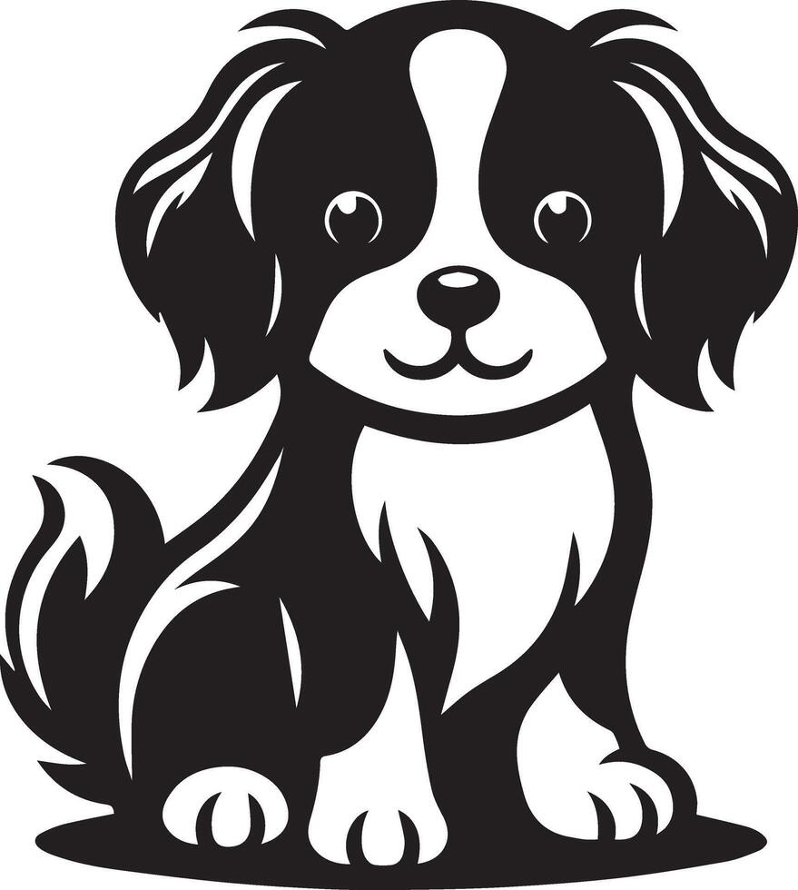 a black and white dog sitting on a white background vector