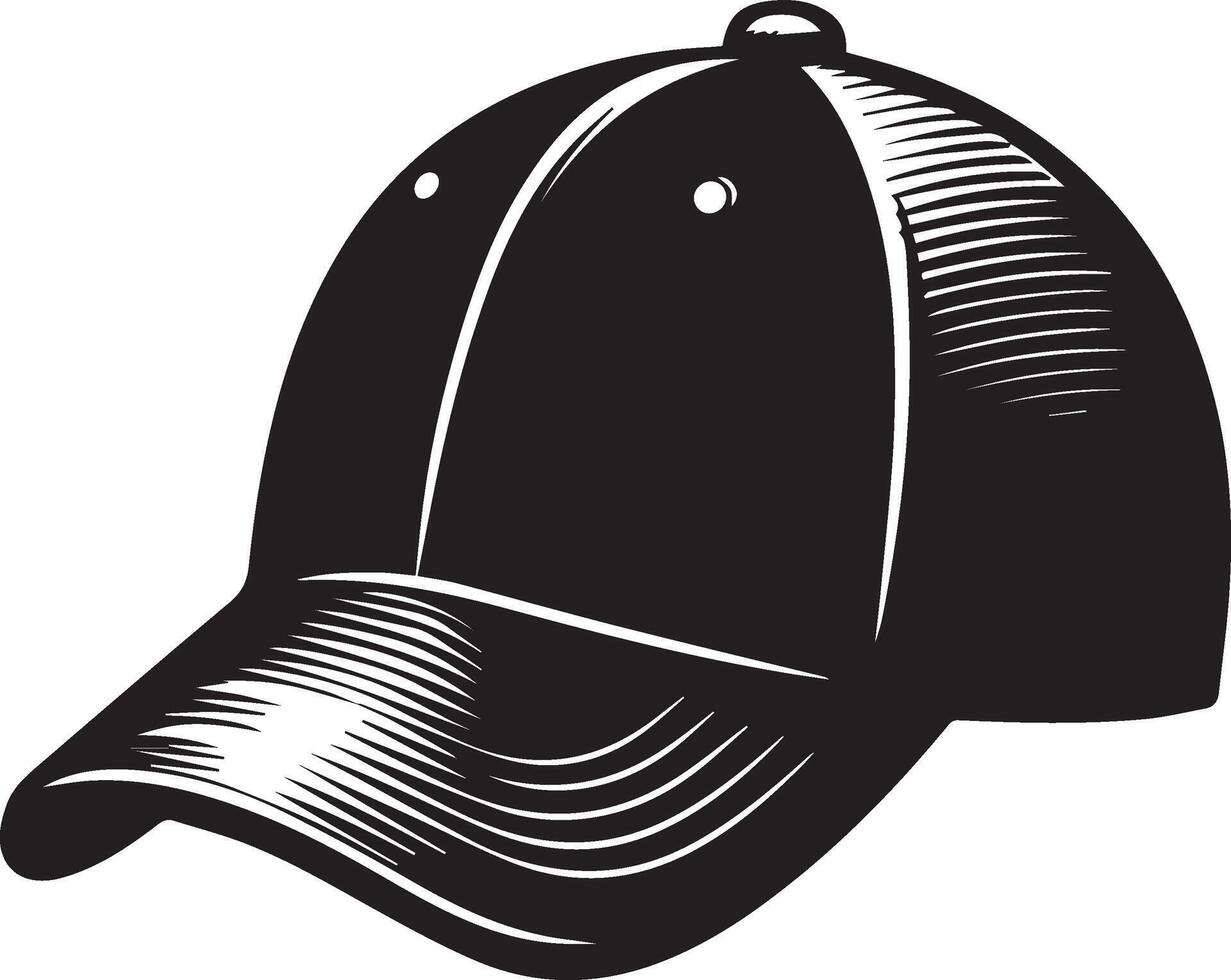 a baseball cap is shown in black and white vector