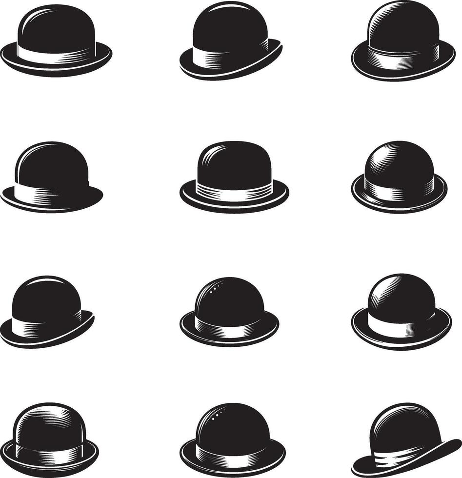 a set of black and white hats with different shapes vector