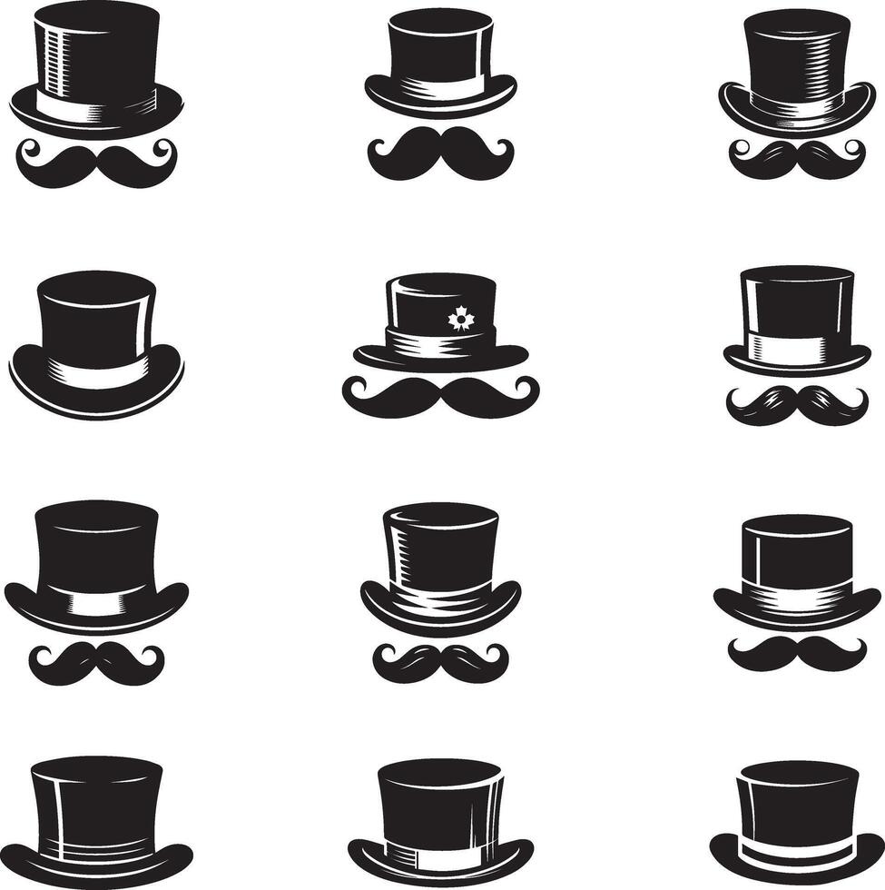 set of hats and mustaches illustration vector