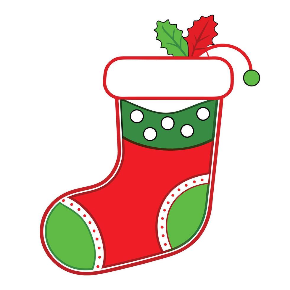 christmas sock with holly and green dots vector