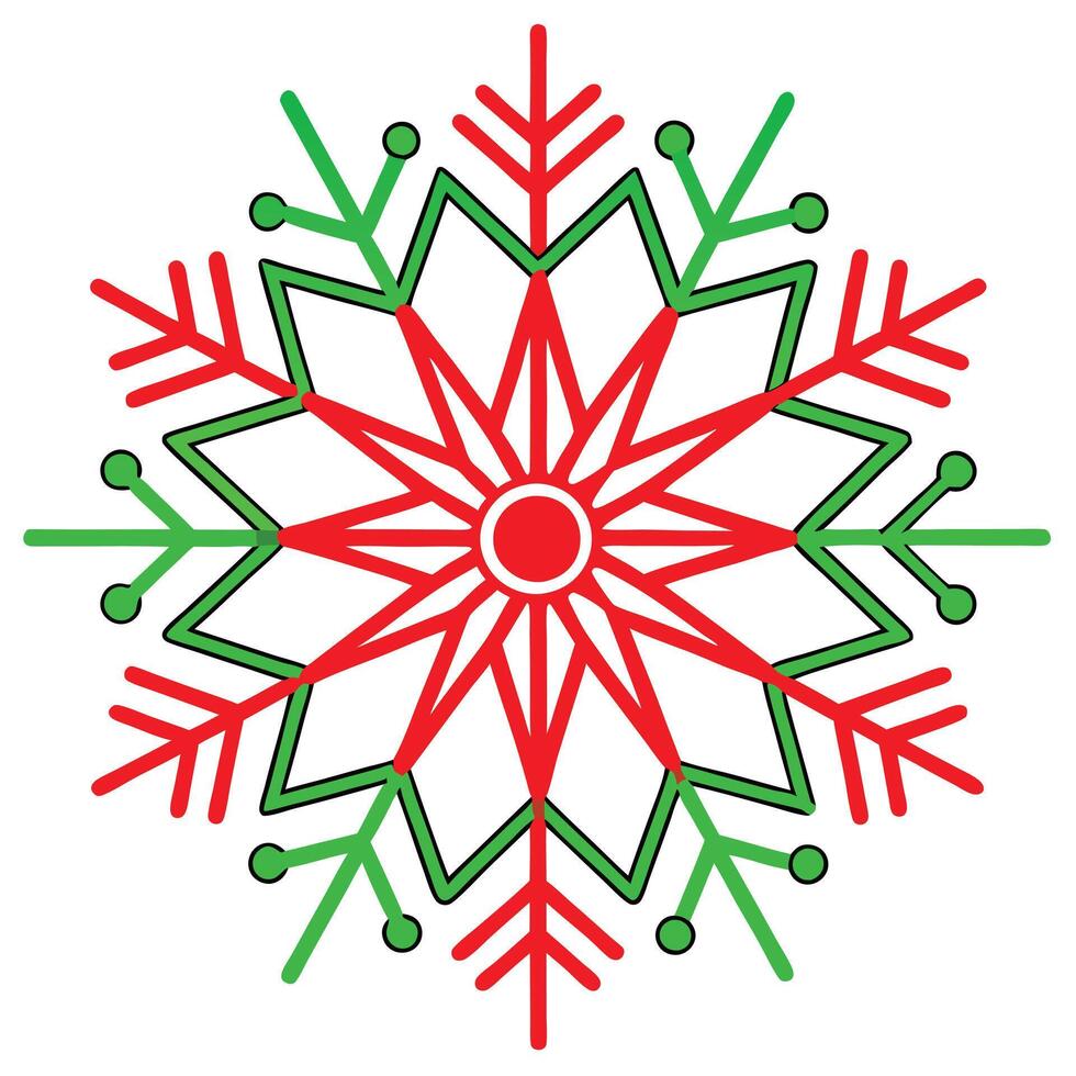 a snowflake with red and green leaves vector