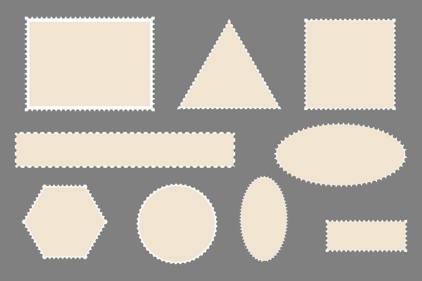 Postage stamps blank frames set. Vintage postage stamps empty border template. vector