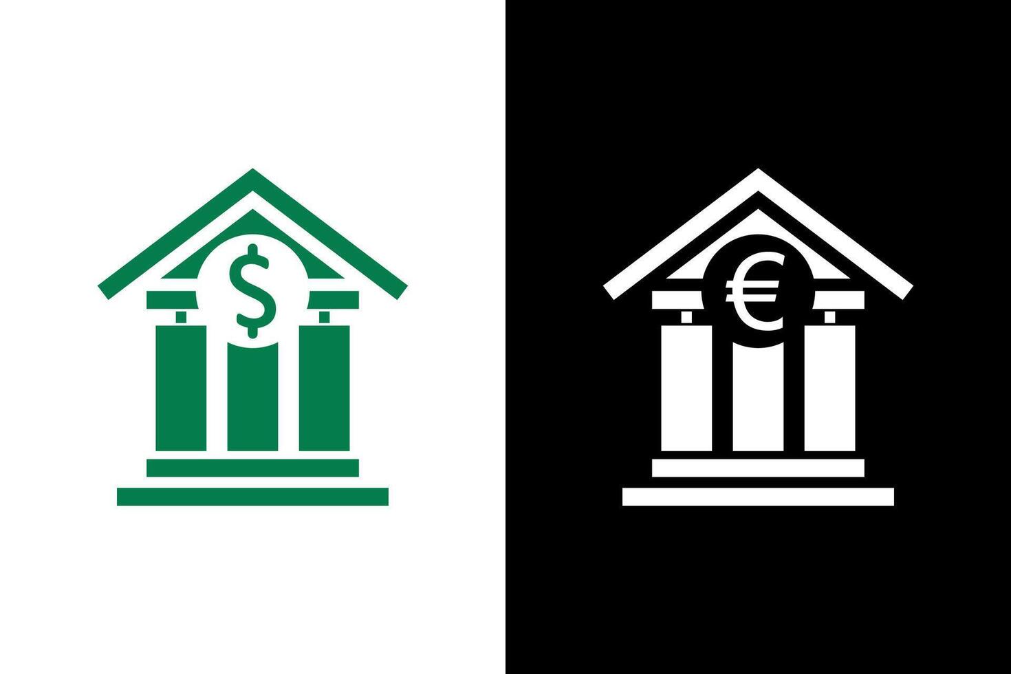 Building shape bank icon illustration with dollar, euro sign for design, app, UI, logo. vector