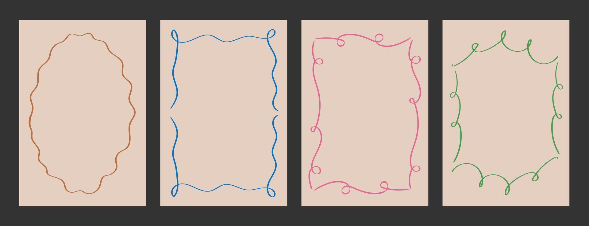 Set of drawing wavy elegant outline frame. Abstract curve border with loop. Vertical border frame card vector