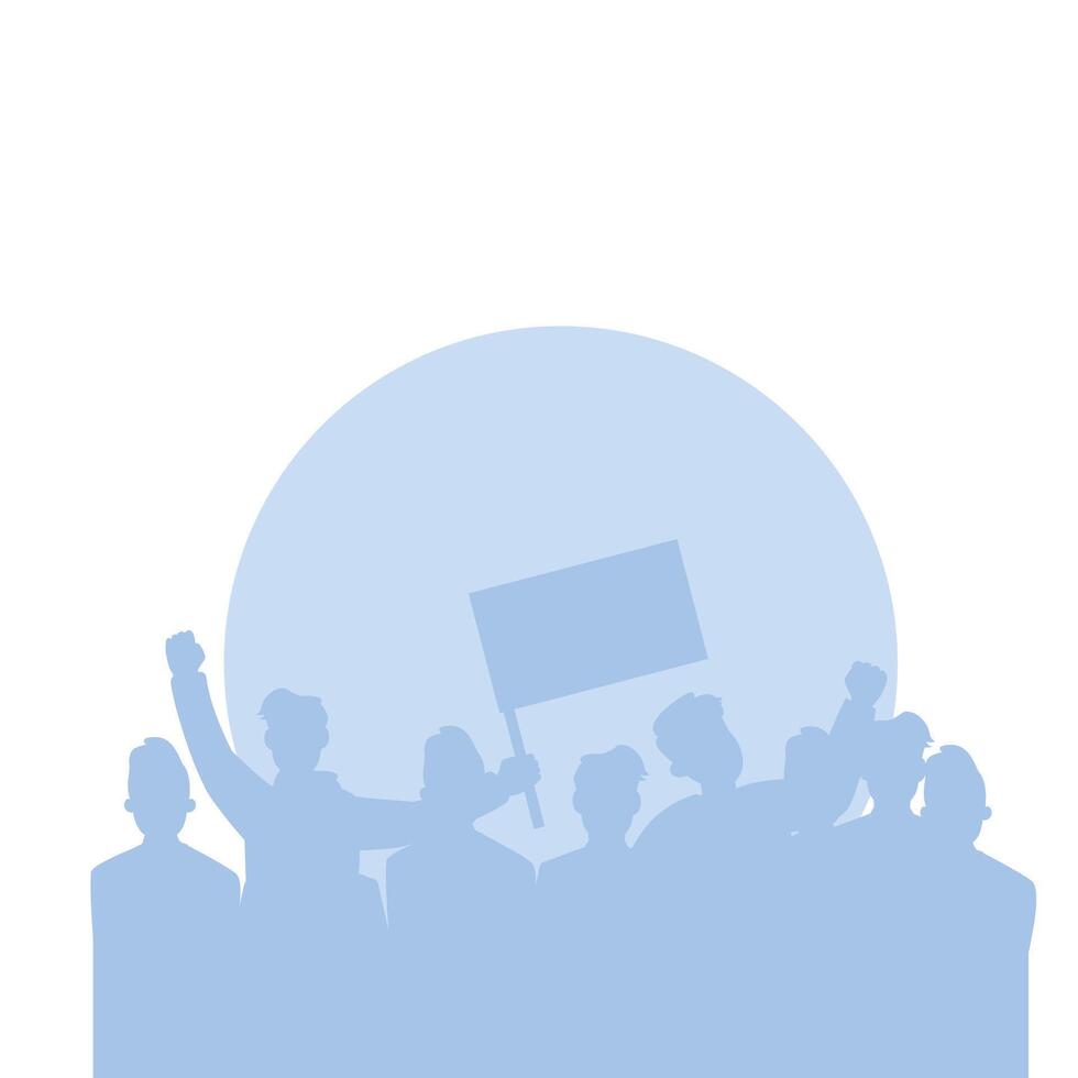 Demonstration crowd silhouette with fists and banners, symbolising protest or celebration vector