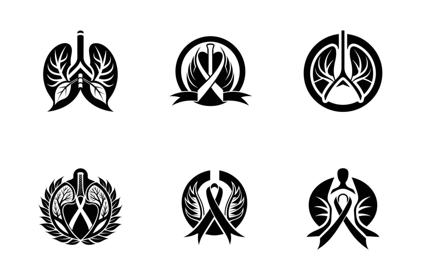 set of Supportive Lung Cancer Awareness Silhouette for Medical Organization Logos vector