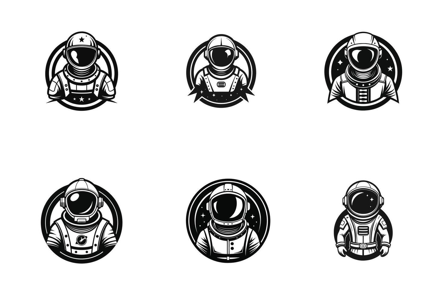 set of Astronaut in Space Silhouette for Innovative Science Logo Design vector