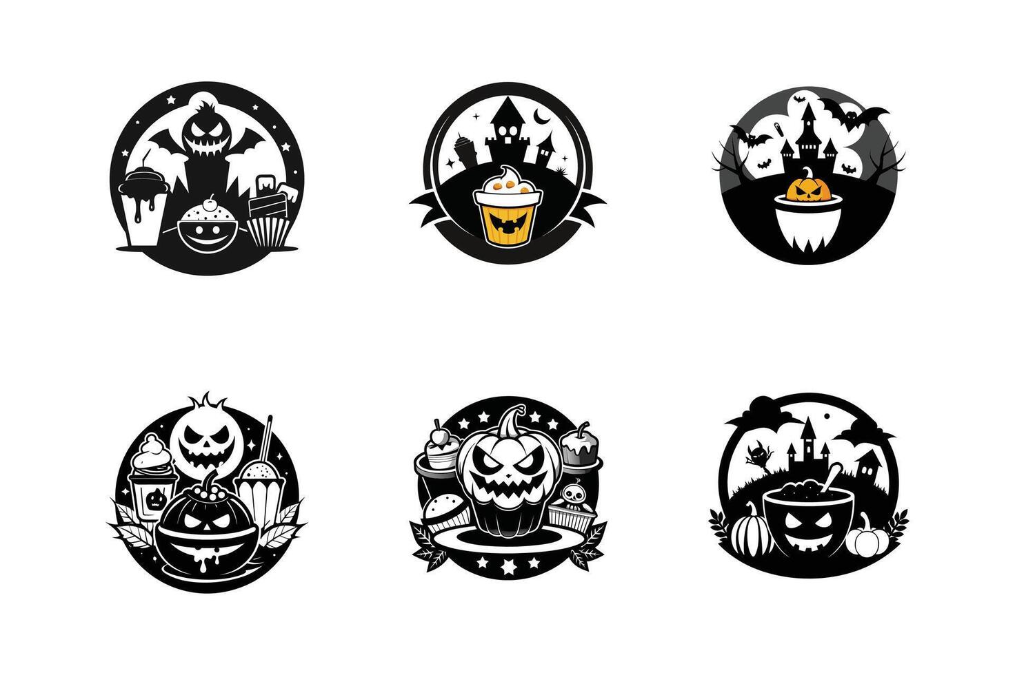 set of Creepy Halloween Food Silhouette for Spooky Party Branding Designs vector