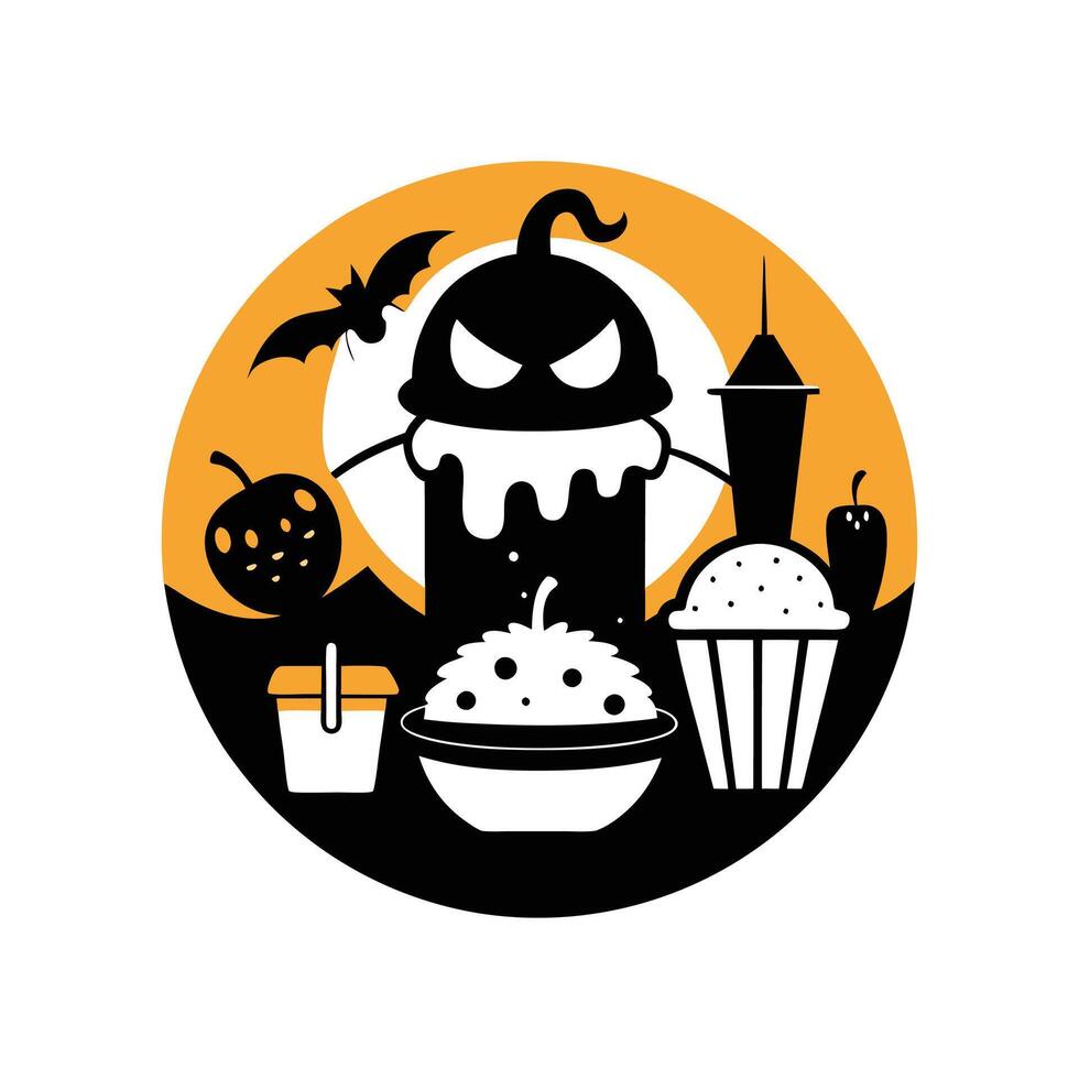 Ghostly Halloween-Themed Food Silhouette for Festive Event Catering Logos vector