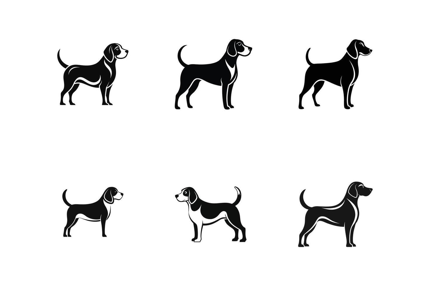 set of Curious Beagle Silhouette for Fun and Friendly Logo Concepts vector