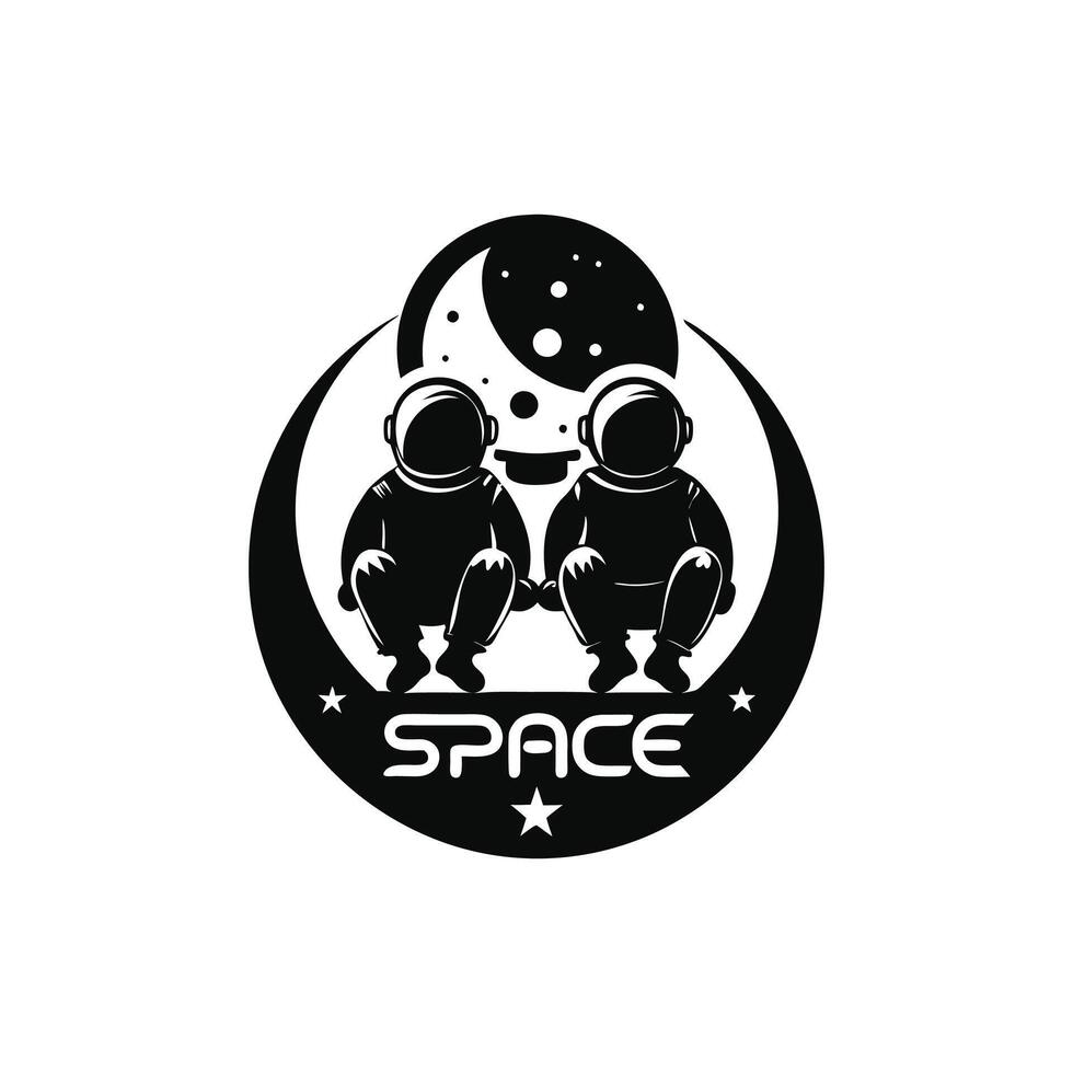 Astronauts on Moon Silhouette for Galactic Exploration Logo Concepts vector