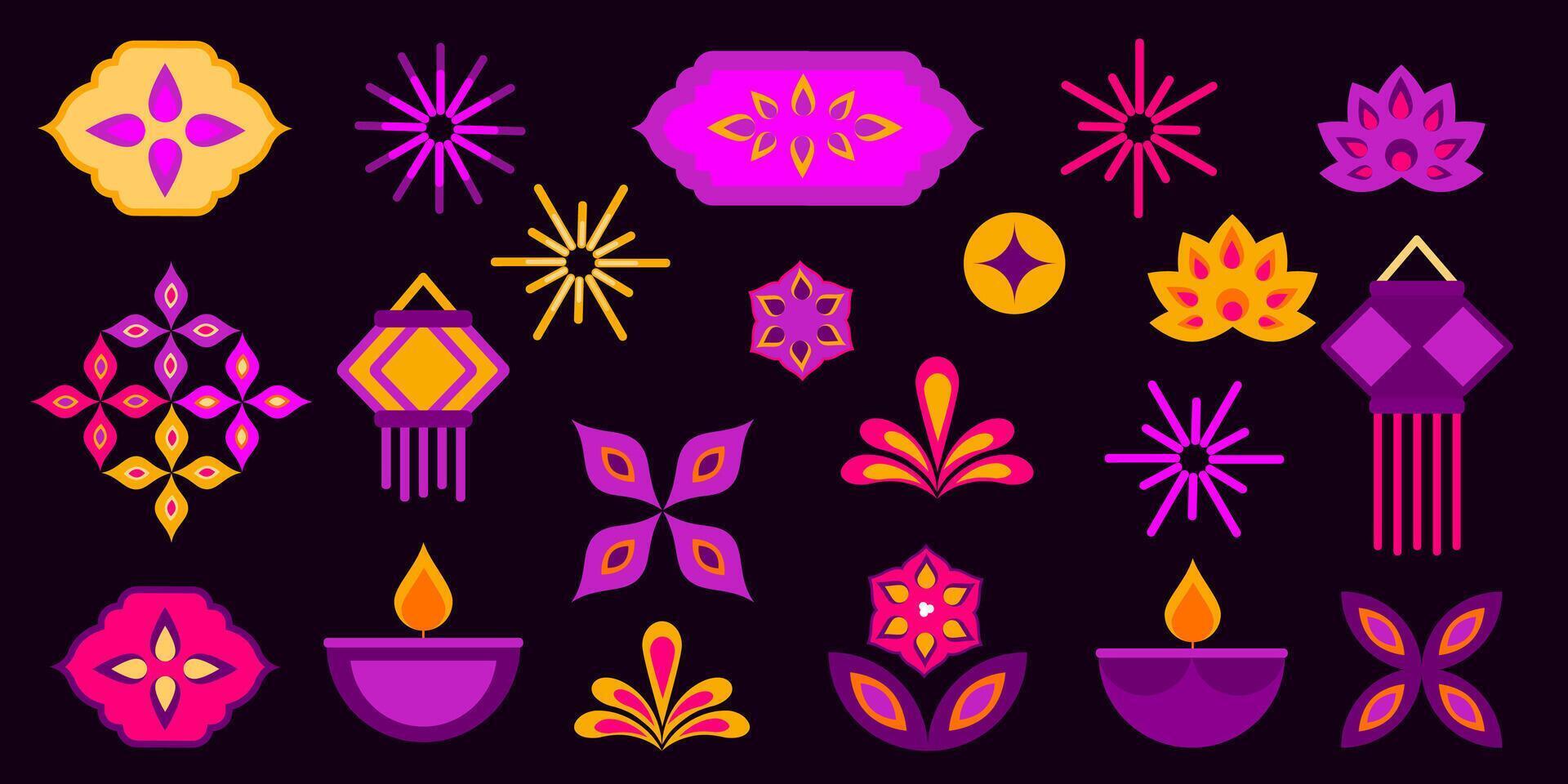 Happy Diwali, festival of light. Minimalist geometric elements collection. Simple trendy graphic element set vector