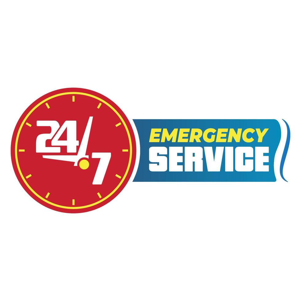 24 Hours emergency service label design vector