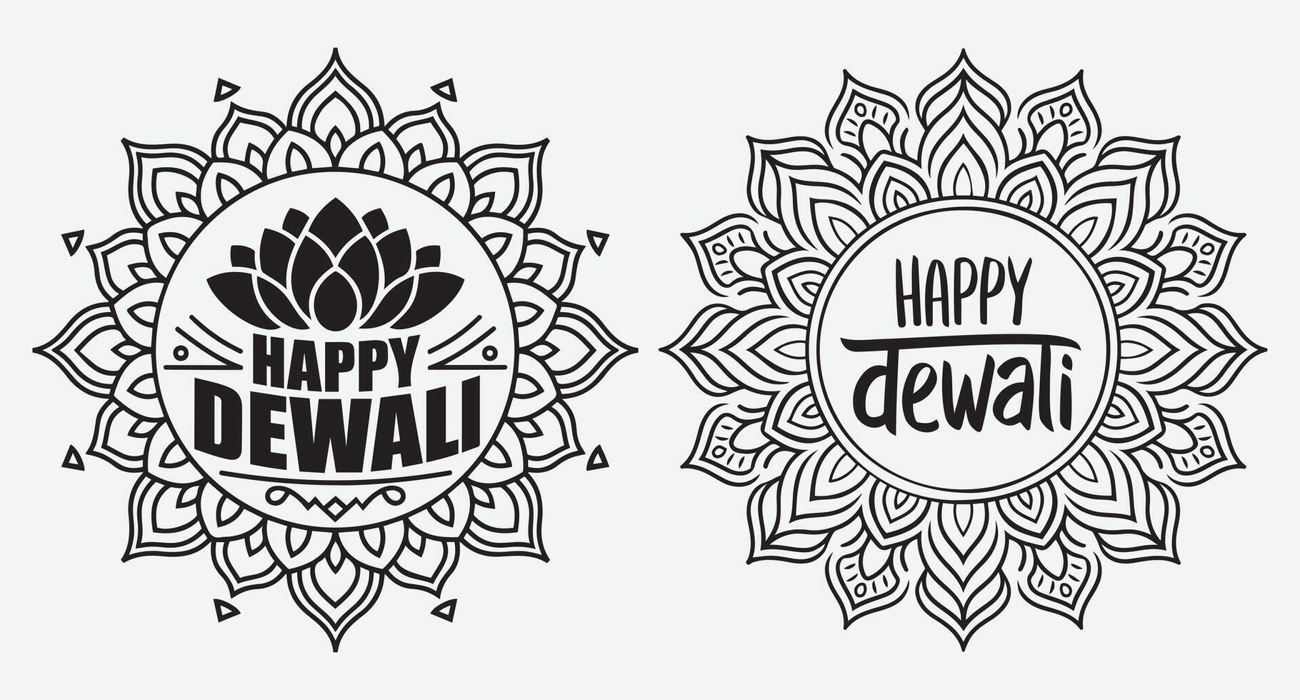 Set of Elegant Floral Mandala Silhouette Ideal for Happy Diwali related Poster, Banner and T-shirt Designs vector