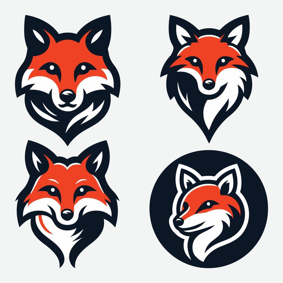 Bold Fox Face Outline Clipart Set for Branding vector