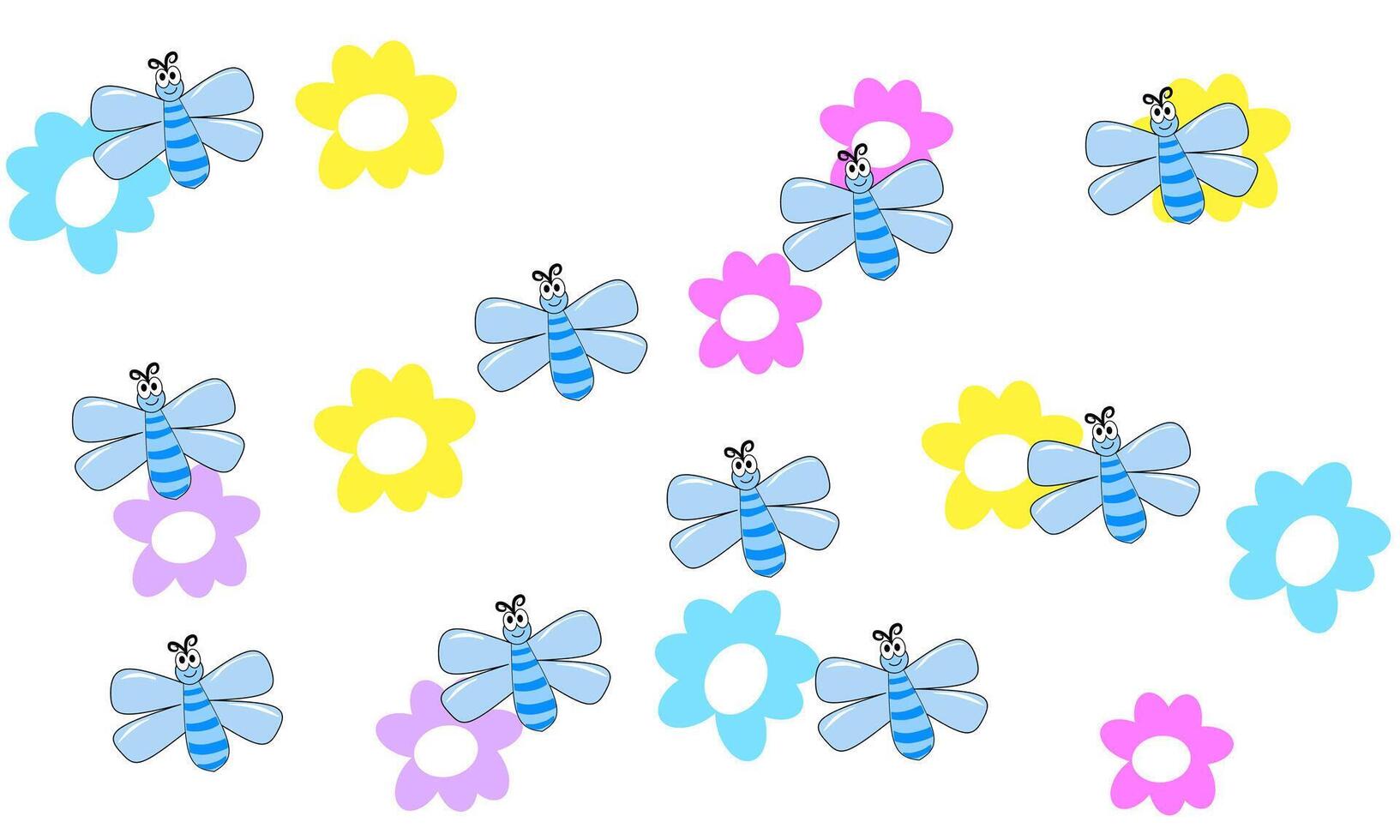 a group of blue and yellow butterflies and flowers vector
