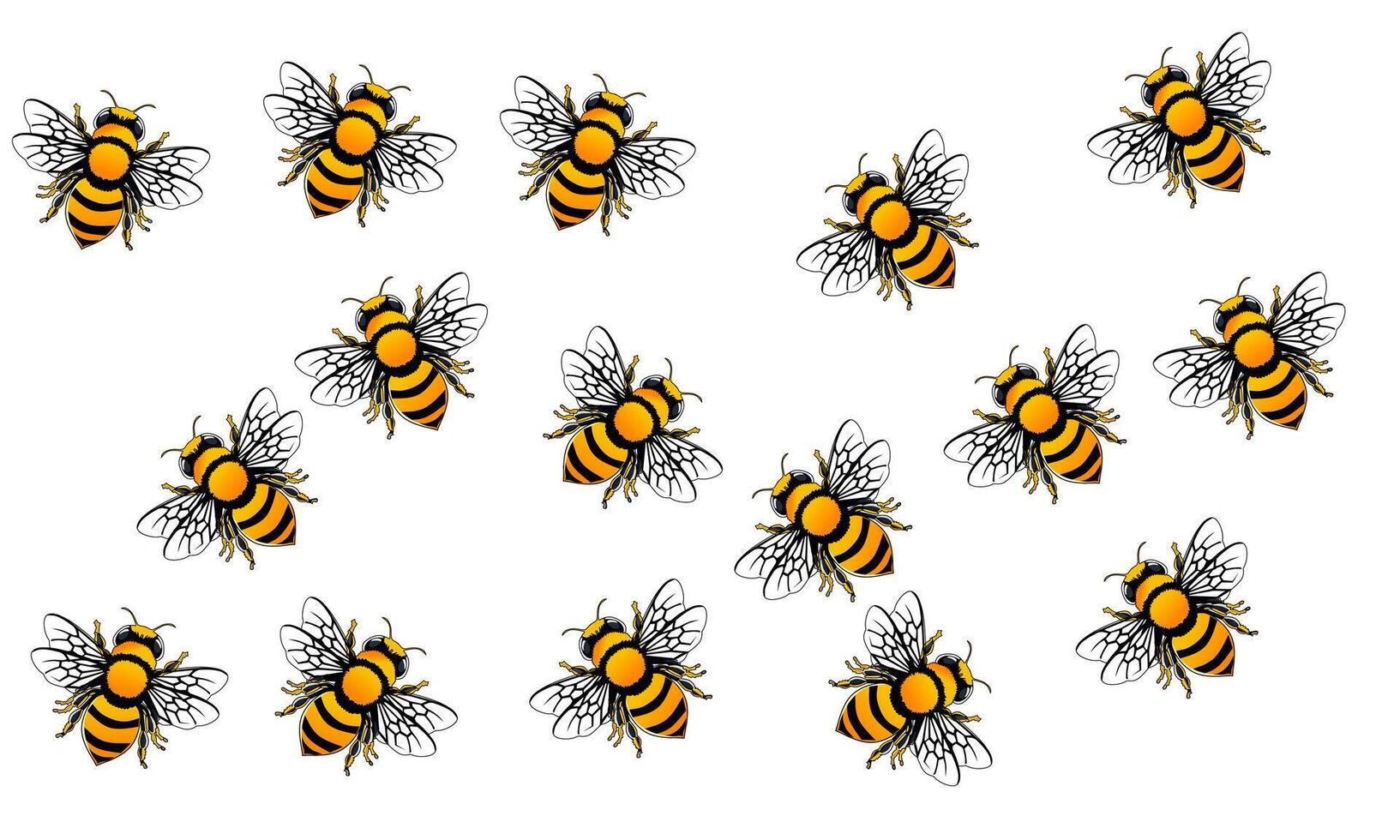 bees swarm in a row on a white background vector