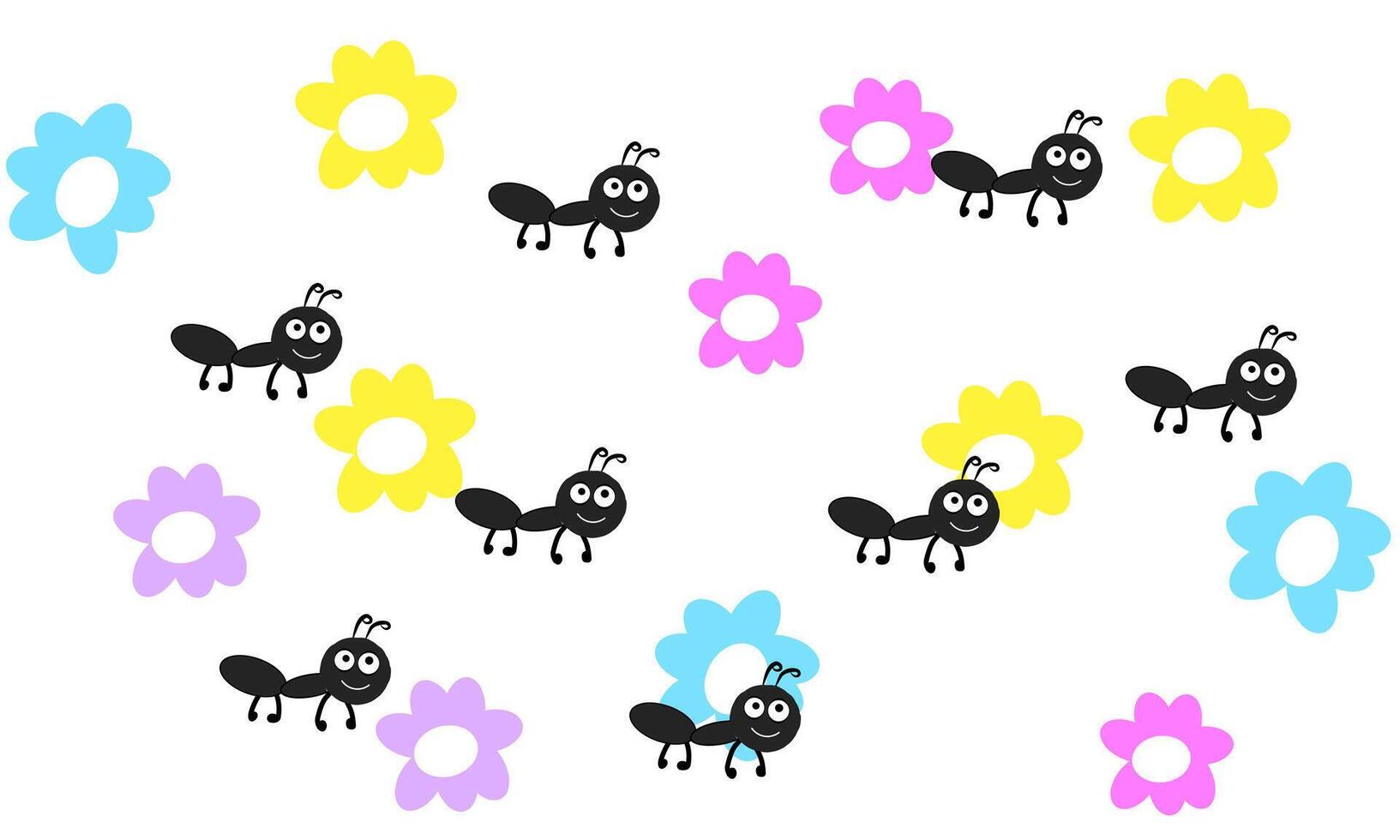 a group of black ants and flowers on a white background vector