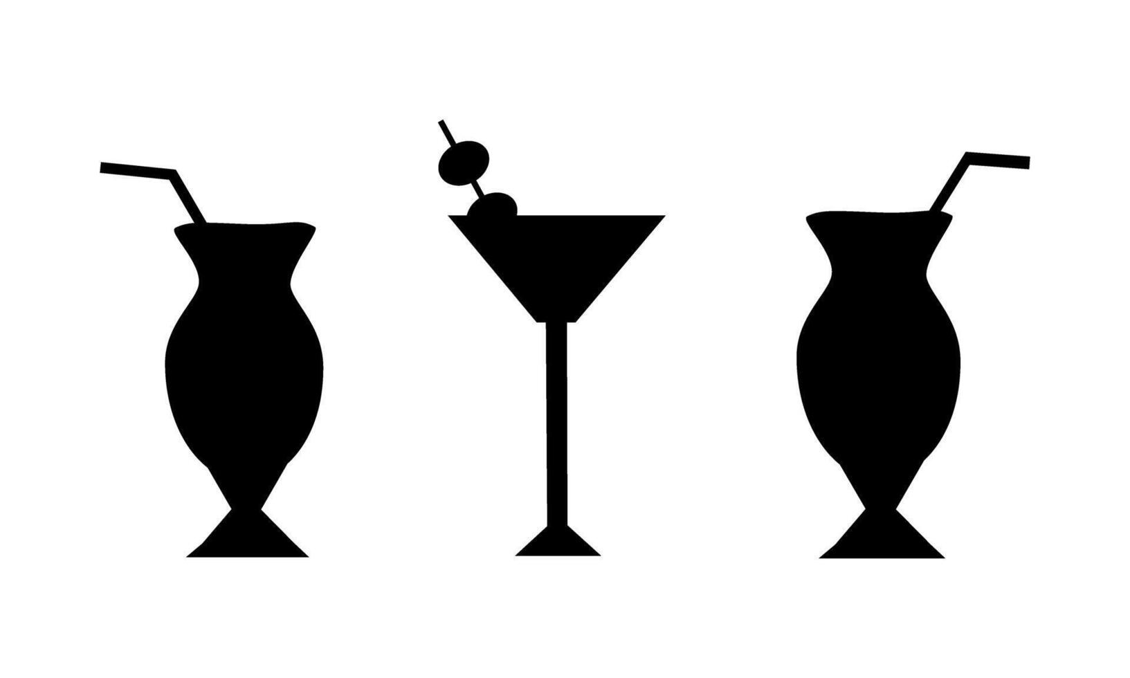 Set of black silhouettes of glasses with summer cocktails vector