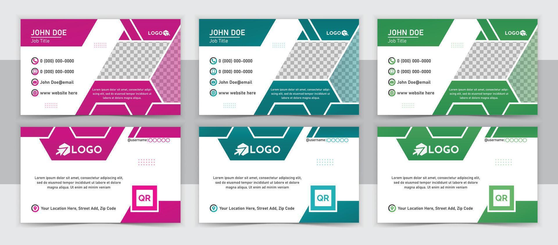 A set of four business cards with different colors vector