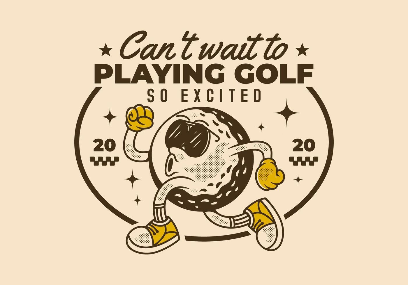 Cant't wait to playing golf. Retro character of golf ball in running pose. in ovale shape vector
