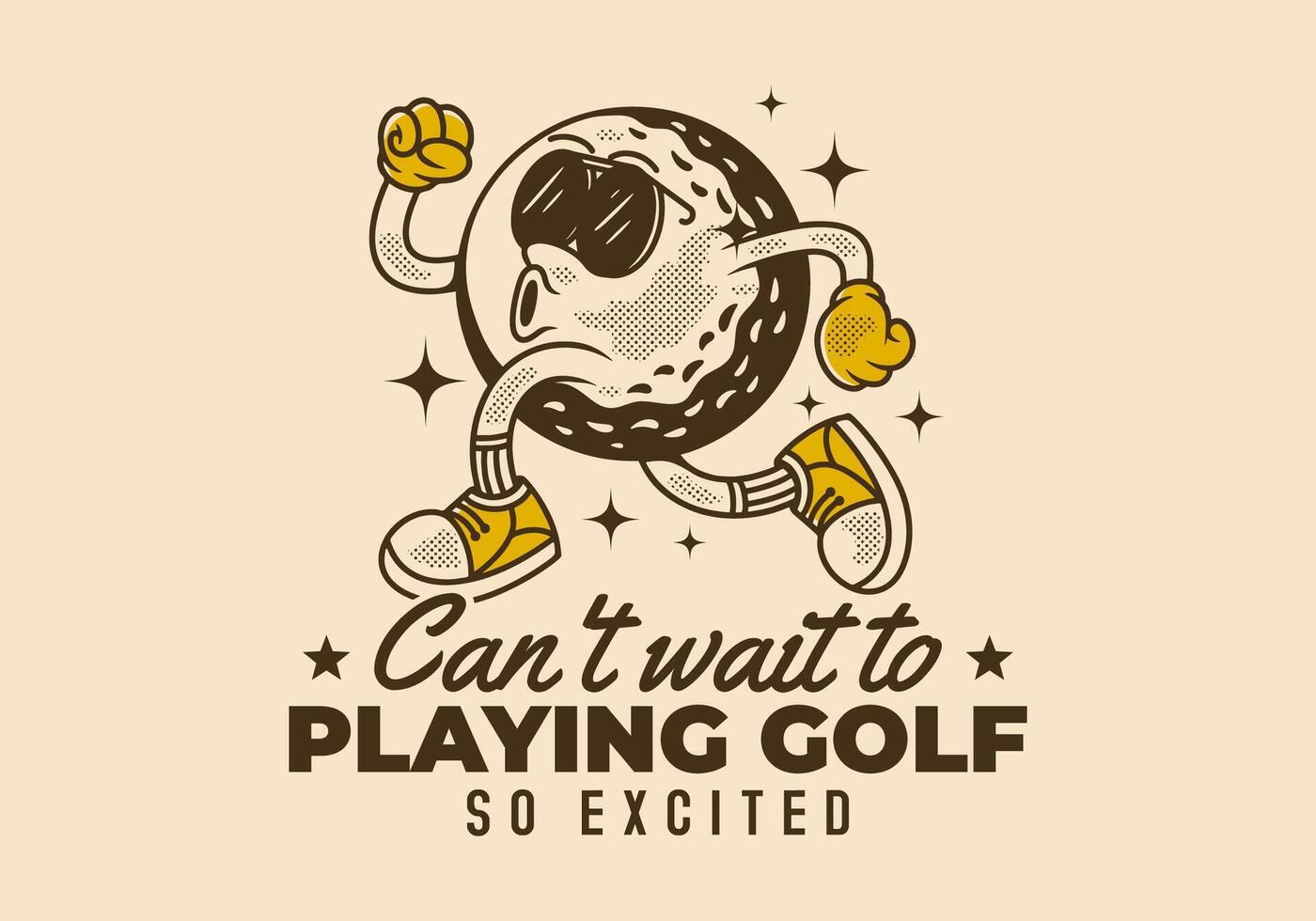 Cant't wait to playing golf. Vintage or Retro character of golf ball in running pose vector