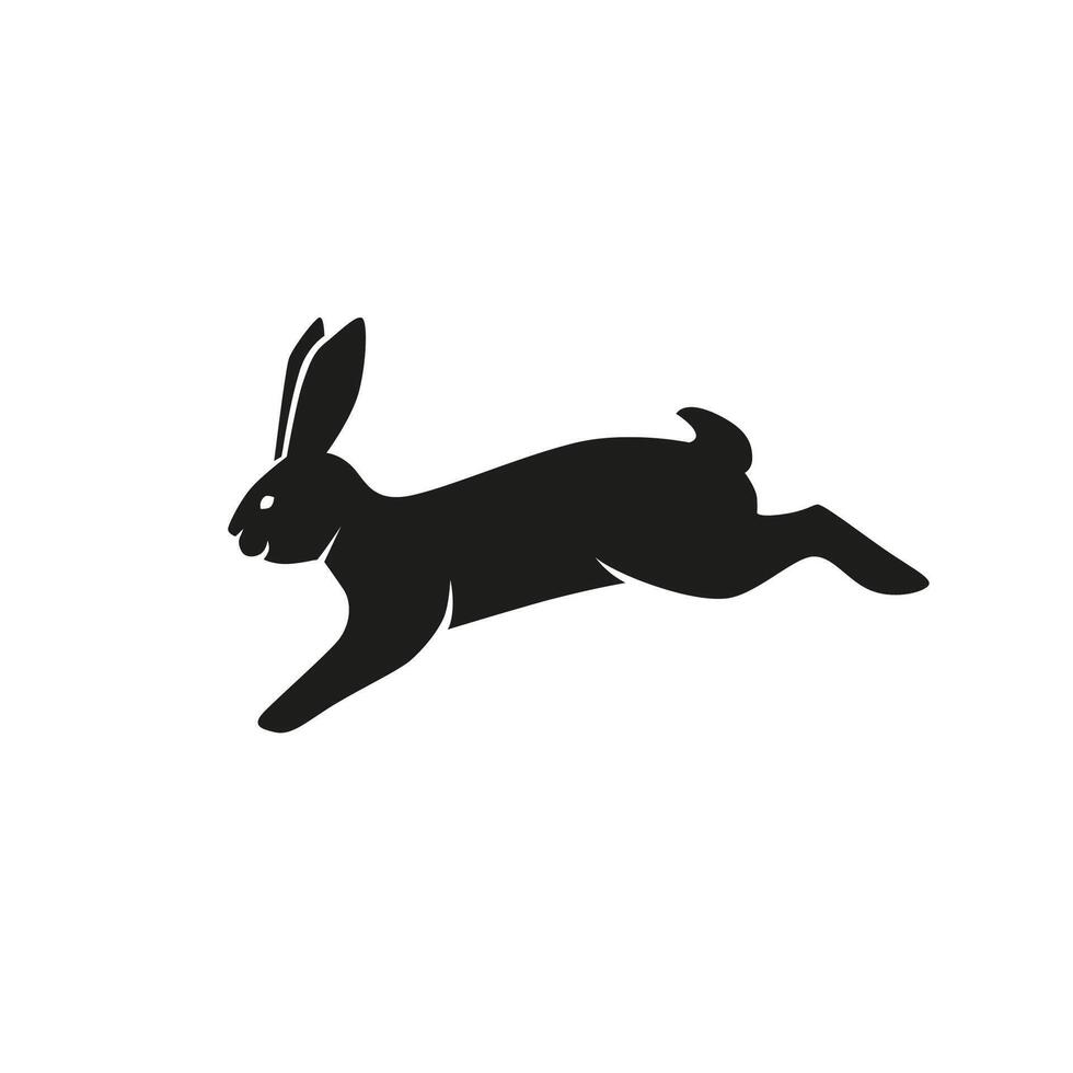 Jumping rabbit or hare silhouette isolated on white background. Bunny symbol for design or emblem vector