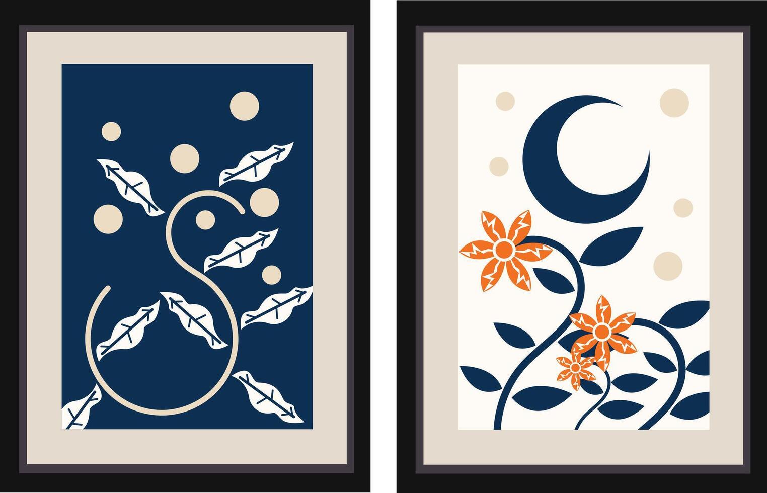 Crescent Moon and Twining Vines vector