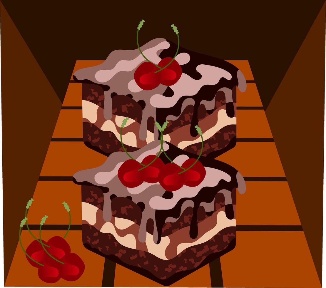 Decadent Chocolate Cake with Cherries vector